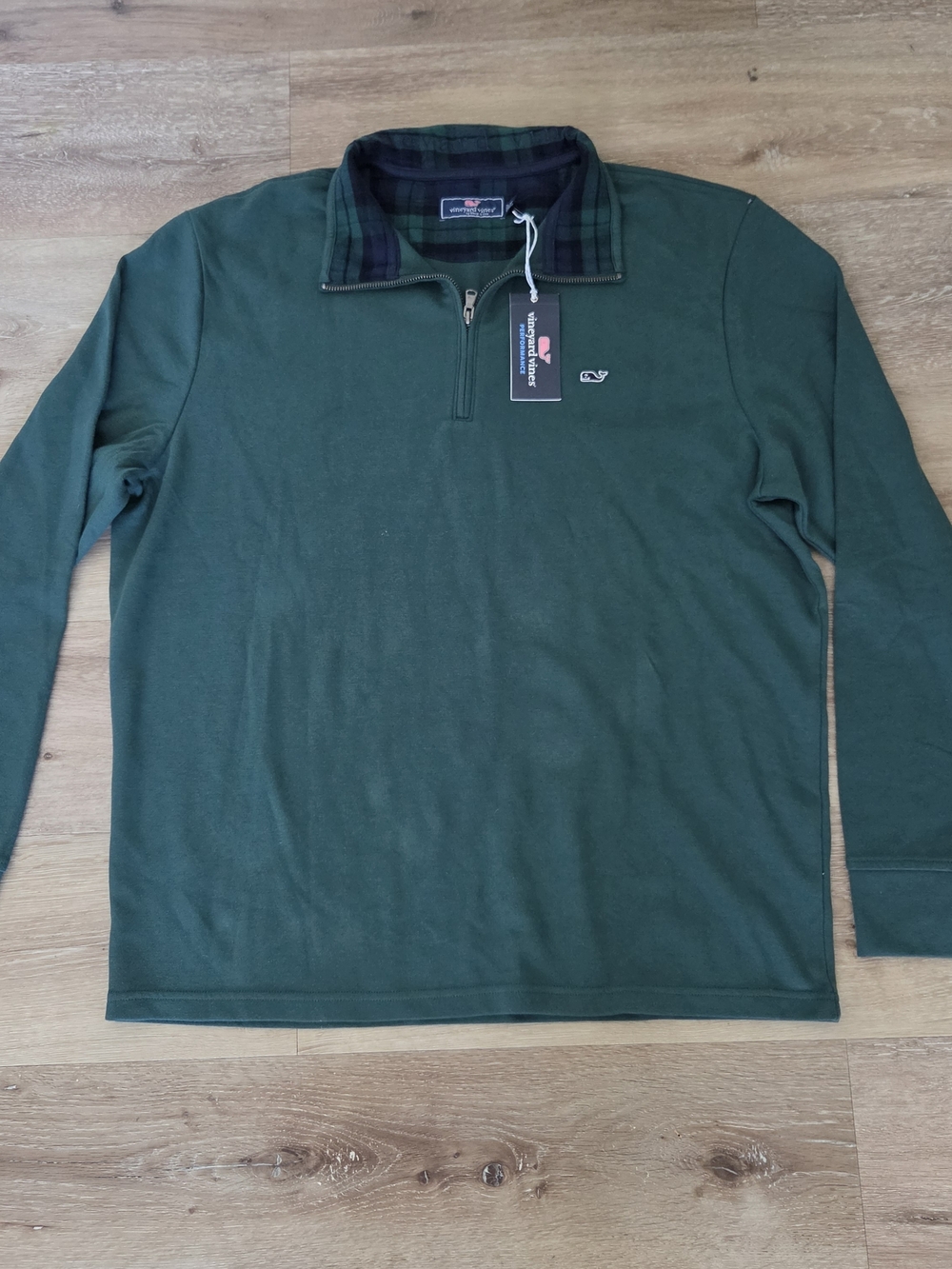 Vineyard Vines Saltwater Quarter Zip XL Charleston Green Plaid Collar NWT Men’s